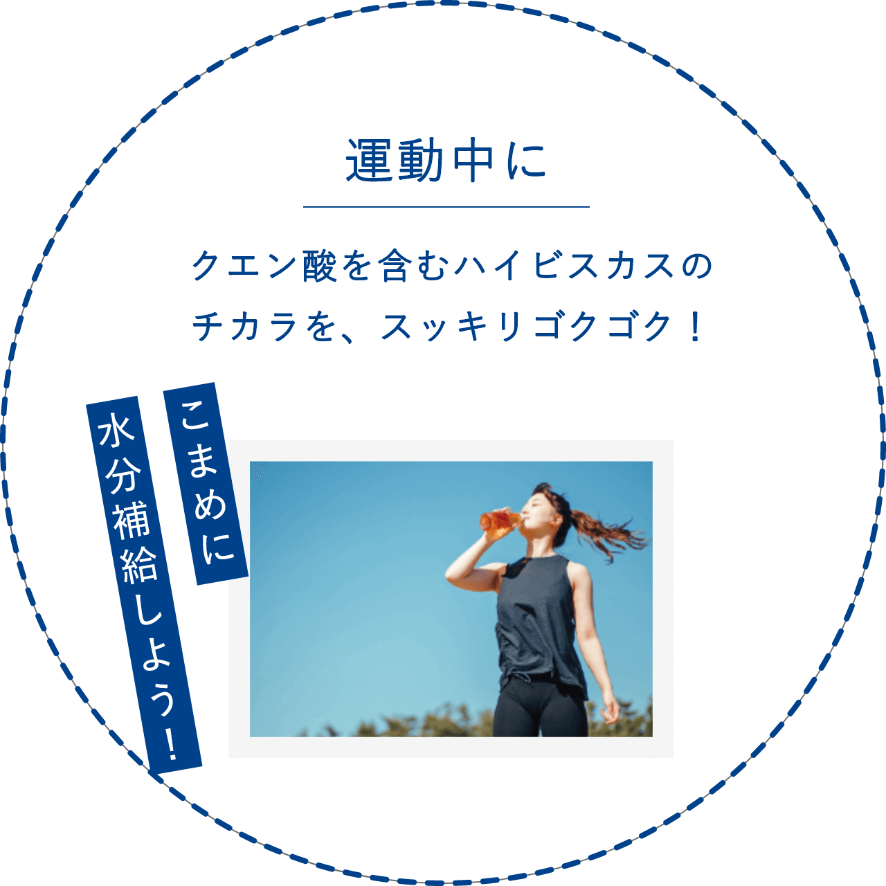 【運動中に】クエン酸を含むハイビスカスのチカラを、スッキリゴクゴク！ーこまめに水分補給しよう！